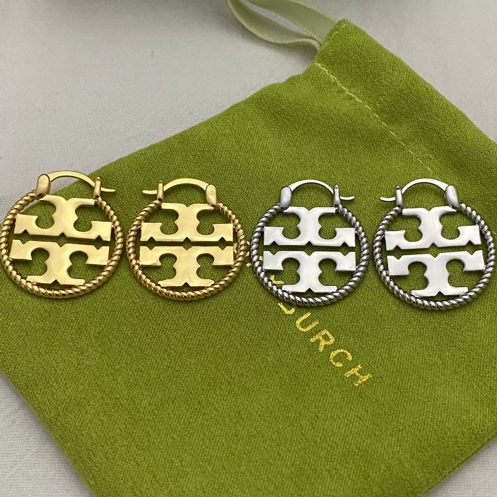 Tory Burch Geometric Circle Twisted Edge Metal Earrings